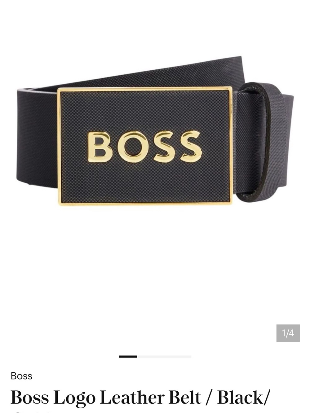 Boss Black Leather Belt with Gold Logo Buckle